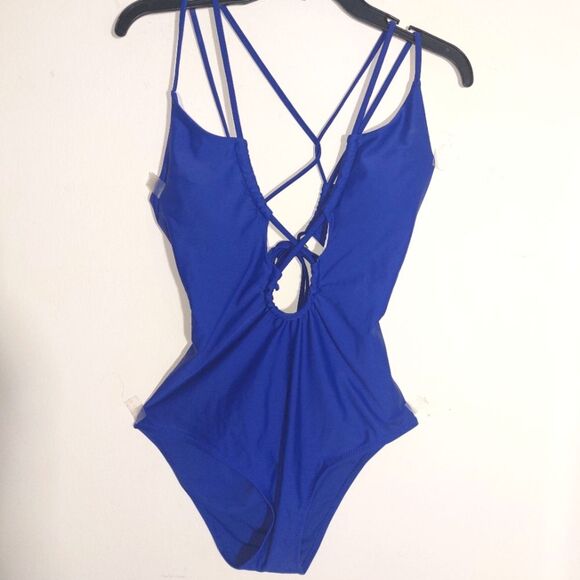 NWT Cupshe Women's Vacation Strappy Cut Out 1-Piece Swimsuit Royal Blue Size L - Picture 11 of 13